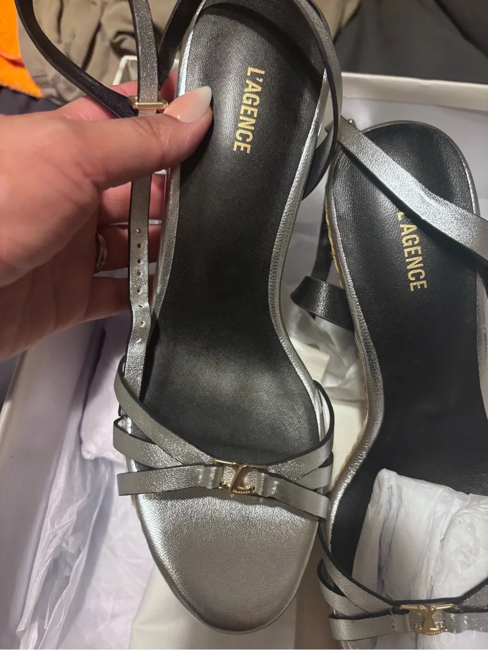 L'AGENCE Genevra Platform Sandals in Silver Leather